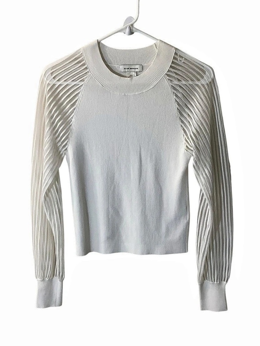 Club Monaco Ribbed Sheer Sleeve Knit Top White Size Small
